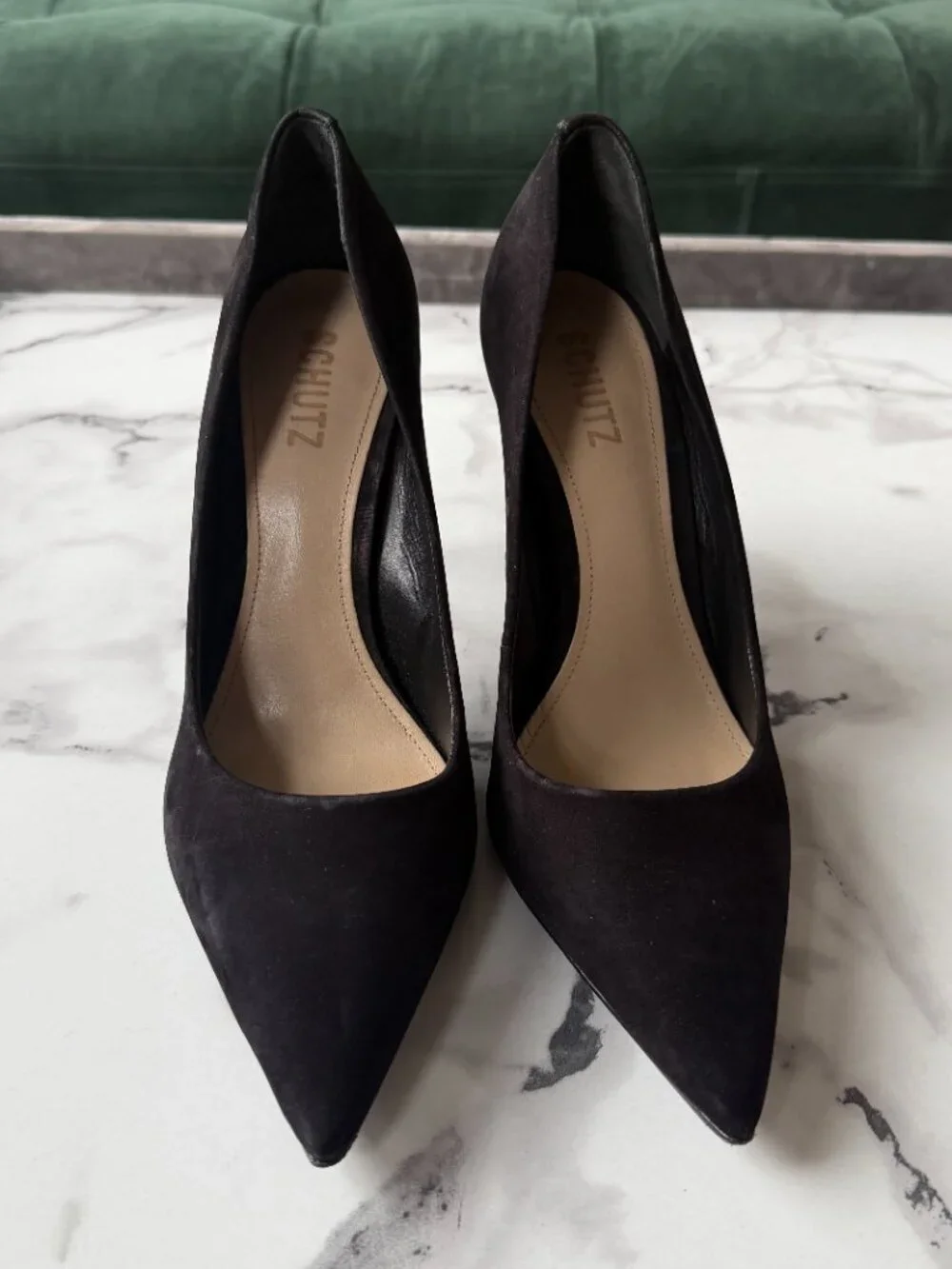 SCHUTZ Lou High Stiletto Pumps in Black Nubuck Size 8.5